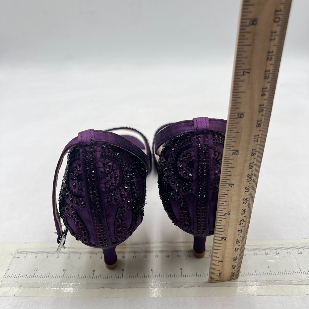 XYD Dark Purple Peep Toe D'Orsay Kitten Low Heel Rhinestone Ankle Strap Sandal - Picture 5 of 8